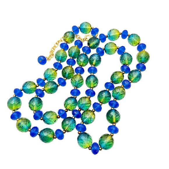 Vintage Joan Rivers Womens Necklace Gold Tone Blue Green Ombre Czech Glass - Picture 3 of 5